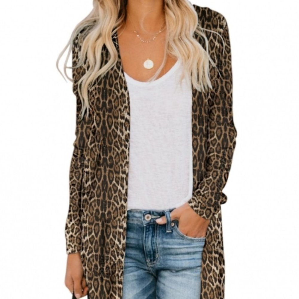 Brown Leopard Print Long Cardigan